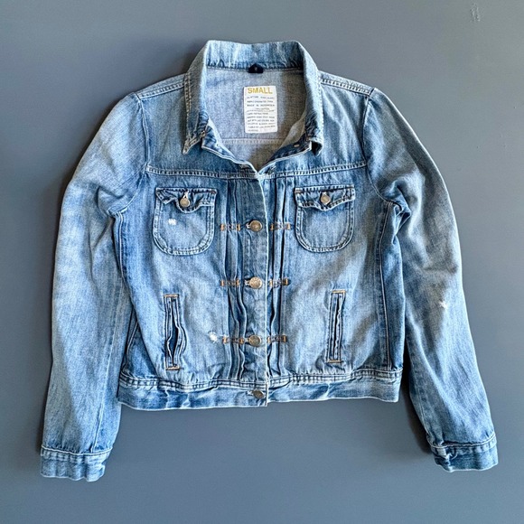 J. Crew Women's Denim Jean Jacket Small | Trucker Style‎ Blue White Wash - Picture 2 of 5